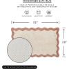 imageMONDAY MOOSE Bath Mat with Scalloped Wavy Ripple Design Microfiber Absorbent Non Slip Tufted Rug for Floor Shower or Kitchen 20x32 inch BlueBeige