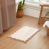 imageMONDAY MOOSE Bath Mat with Scalloped Wavy Ripple Design Microfiber Absorbent Non Slip Tufted Rug for Floor Shower or Kitchen 20x32 inch BlueBeige