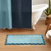 imageMONDAY MOOSE Bath Mat with Scalloped Wavy Ripple Design Microfiber Absorbent Non Slip Tufted Rug for Floor Shower or Kitchen 20x32 inch BlueBlue