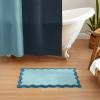 imageMONDAY MOOSE Bath Mat with Scalloped Wavy Ripple Design Microfiber Absorbent Non Slip Tufted Rug for Floor Shower or Kitchen 20x32 inch BlueBlue