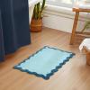 imageMONDAY MOOSE Bath Mat with Scalloped Wavy Ripple Design Microfiber Absorbent Non Slip Tufted Rug for Floor Shower or Kitchen 20x32 inch BlueBlue