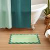 imageMONDAY MOOSE Bath Mat with Scalloped Wavy Ripple Design Microfiber Absorbent Non Slip Tufted Rug for Floor Shower or Kitchen 20x32 inch BlueTeal Green