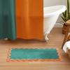imageMONDAY MOOSE Bath Mat with Scalloped Wavy Ripple Design Microfiber Absorbent Non Slip Tufted Rug for Floor Shower or Kitchen 20x32 inch BlueTeal Peach