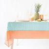 imageMONDAY MOOSE Scalloped Farmhouse Rustic Picnic Style Decoration Rectangle Natural Stonewashed Cotton Tablecloth for Kitchen Dining Room Restaurant 55x70 inch Scalloped SageTealOrange