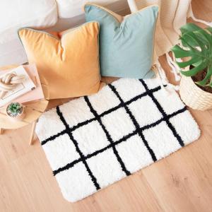 imageMONDAY MOOSE Bath Mat with Modern Grid Design Microfiber Absorbent Non Slip Tufted Rug for Floor Shower or Kitchen 20x32 inch BlackBlack