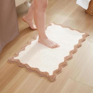 imageMONDAY MOOSE Bath Mat with Scalloped Wavy Ripple Design Microfiber Absorbent Non Slip Tufted Rug for Floor Shower or Kitchen 20x32 inch BlueBeige