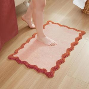 imageMONDAY MOOSE Bath Mat with Scalloped Wavy Ripple Design Microfiber Absorbent Non Slip Tufted Rug for Floor Shower or Kitchen 20x32 inch BlueBlush