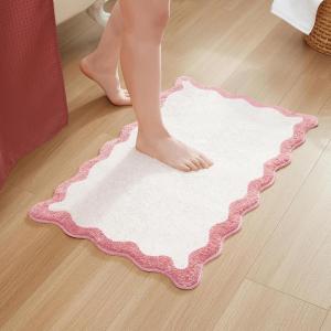 imageMONDAY MOOSE Bath Mat with Scalloped Wavy Ripple Design Microfiber Absorbent Non Slip Tufted Rug for Floor Shower or Kitchen 20x32 inch BluePink