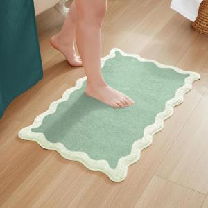 imageMONDAY MOOSE Bath Mat with Scalloped Wavy Ripple Design Microfiber Absorbent Non Slip Tufted Rug for Floor Shower or Kitchen 20x32 inch BlueSage