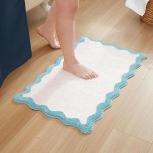 imageMONDAY MOOSE Bath Mat with Scalloped Wavy Ripple Design Microfiber Absorbent Non Slip Tufted Rug for Floor Shower or Kitchen 20x32 inch BlueSky Blue