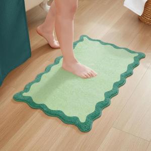 imageMONDAY MOOSE Bath Mat with Scalloped Wavy Ripple Design Microfiber Absorbent Non Slip Tufted Rug for Floor Shower or Kitchen 20x32 inch BlueTeal Green