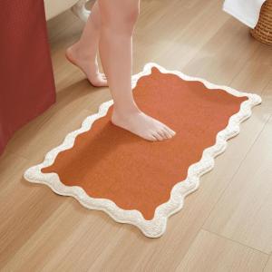 imageMONDAY MOOSE Bath Mat with Scalloped Wavy Ripple Design Microfiber Absorbent Non Slip Tufted Rug for Floor Shower or Kitchen 20x32 inch BlueTerracotta