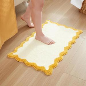 imageMONDAY MOOSE Bath Mat with Scalloped Wavy Ripple Design Microfiber Absorbent Non Slip Tufted Rug for Floor Shower or Kitchen 20x32 inch BlueYellow