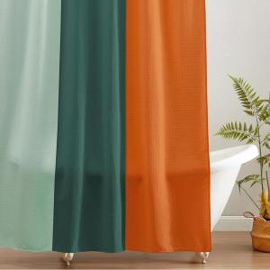 imageMONDAY MOOSE Colorful Waffle Weave Shower Curtain with Rustproof Metal Grommet Holes for Bathroom Machine Washable Hooks Included 72x72 inch Light BlueBlueDark TealOrange