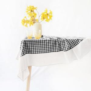 imageMONDAY MOOSE Scalloped Farmhouse Rustic Picnic Style Decoration Rectangle Natural Stonewashed Cotton Tablecloth for Kitchen Dining Room Restaurant 55x70 inch Scalloped SageBlackWhite