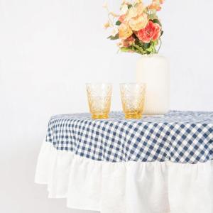 imageMONDAY MOOSE Scalloped Farmhouse Rustic Picnic Style Decoration Rectangle Natural Stonewashed Cotton Tablecloth for Kitchen Dining Room Restaurant 55x70 inch Scalloped SageBlueWhite
