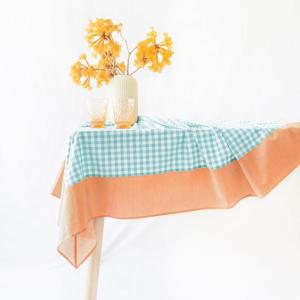 imageMONDAY MOOSE Scalloped Farmhouse Rustic Picnic Style Decoration Rectangle Natural Stonewashed Cotton Tablecloth for Kitchen Dining Room Restaurant 55x70 inch Scalloped SageTealOrange