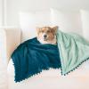imageMONDAY MOOSE Cozy Fleece Throw Blanket with Pom Pom Fringe Super Soft Lightweight Blanket DoubleSided Designs for Couch Bed Sofa Home Decor 50x60 inch Slate GrayPastel BlueBlueLight Aqua