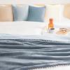 imageMONDAY MOOSE Cozy Fleece Throw Blanket with Pom Pom Fringe Super Soft Lightweight Blanket DoubleSided Designs for Couch Bed Sofa Home Decor 50x60 inch Slate GrayPastel BlueSlate GrayPastel Blue