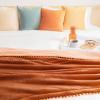 imageMONDAY MOOSE Cozy Fleece Throw Blanket with Pom Pom Fringe Super Soft Lightweight Blanket DoubleSided Designs for Couch Bed Sofa Home Decor 50x60 inch Slate GrayPastel BlueBurnt OrangeLight Orange