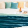 imageMONDAY MOOSE Cozy Fleece Throw Blanket with Pom Pom Fringe Super Soft Lightweight Blanket DoubleSided Designs for Couch Bed Sofa Home Decor 50x60 inch Slate GrayPastel BlueBlueLight Aqua
