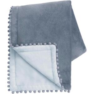 imageMONDAY MOOSE Cozy Fleece Throw Blanket with Pom Pom Fringe Super Soft Lightweight Blanket DoubleSided Designs for Couch Bed Sofa Home Decor 50x60 inch Slate GrayPastel BlueSlate GrayPastel Blue