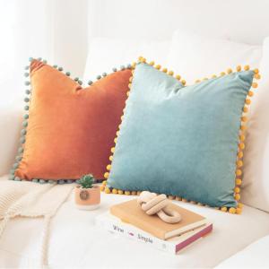 imageMONDAY MOOSE Decorative Throw Pillow Covers Cushion Cases Set of 2 Soft Velvet Pom Poms DoubleSided Designs Mix and Match for Home Decor Pillow Inserts Not Included 18x18 inch GreenBlueOrangeTeal