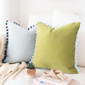 imageMONDAY MOOSE Decorative Throw Pillow Covers Cushion Cases Set of 2 Soft Velvet Pom Poms DoubleSided Designs Mix and Match for Home Decor Pillow Inserts Not Included 18x18 inch GreenBlueGreenBlue