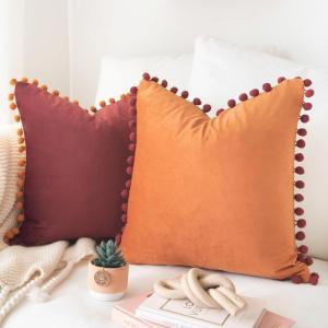 imageMONDAY MOOSE Decorative Throw Pillow Covers Cushion Cases Set of 2 Soft Velvet Pom Poms DoubleSided Designs Mix and Match for Home Decor Pillow Inserts Not Included 18x18 inch GreenBlueYellowGreen