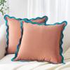 imageMONDAY MOOSE Decorative Throw Pillow Covers Cushion Cases Set of 2 Soft Velvet Scalloped Wavy Edge Designs Mix and Match for Home Decor Pillow Inserts Not Included BeigeBrown 18x18 inchTealPink
