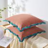 imageMONDAY MOOSE Decorative Throw Pillow Covers Cushion Cases Set of 2 Soft Velvet Scalloped Wavy Edge Designs Mix and Match for Home Decor Pillow Inserts Not Included BeigeBrown 18x18 inchTealPink