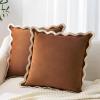 imageMONDAY MOOSE Decorative Throw Pillow Covers Cushion Cases Set of 2 Soft Velvet Scalloped Wavy Edge Designs Mix and Match for Home Decor Pillow Inserts Not Included BeigeBrown 18x18 inchBeigeBrown