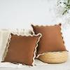 imageMONDAY MOOSE Decorative Throw Pillow Covers Cushion Cases Set of 2 Soft Velvet Scalloped Wavy Edge Designs Mix and Match for Home Decor Pillow Inserts Not Included BeigeBrown 18x18 inchBeigeBrown