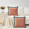 imageMONDAY MOOSE Decorative Throw Pillow Covers Cushion Cases Set of 2 Soft Velvet Scalloped Wavy Edge Designs Mix and Match for Home Decor Pillow Inserts Not Included BeigeBrown 18x18 inchTealPink