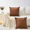 imageMONDAY MOOSE Decorative Throw Pillow Covers Cushion Cases Set of 2 Soft Velvet Scalloped Wavy Edge Designs Mix and Match for Home Decor Pillow Inserts Not Included BeigeBrown 18x18 inchBeigeBrown