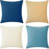 imageMONDAY MOOSE Decorative Throw Pillow Covers Cushion Cases Set of 4 Soft Velvet Modern Designs Mix and Match for Home Decor Pillow Inserts Not Included 18x18 inch GreenBlueBlueBeige