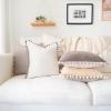 imageMONDAY MOOSE Decorative Throw Pillow Covers Cushion Cases Set of 4 Soft Velvet Pom Poms DoubleSided Designs Mix and Match for Home Decor Pillow Inserts Not Included 18x18 inch GreenBlueStone GrayBeige Cream
