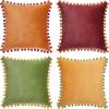 imageMONDAY MOOSE Decorative Throw Pillow Covers Cushion Cases Set of 4 Soft Velvet Pom Poms DoubleSided Designs Mix and Match for Home Decor Pillow Inserts Not Included 18x18 inch GreenBlueYellowGreen