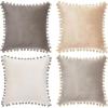 imageMONDAY MOOSE Decorative Throw Pillow Covers Cushion Cases Set of 4 Soft Velvet Pom Poms DoubleSided Designs Mix and Match for Home Decor Pillow Inserts Not Included 18x18 inch GreenBlueStone GrayBeige Cream