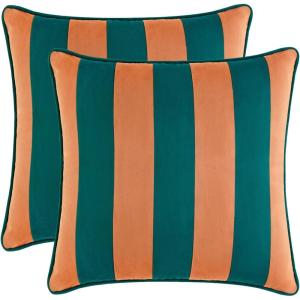 imageMONDAY MOOSE Christmas Decorative Throw Pillow Covers Cushion Cases Set of 2 Soft Velvet Striped Piping Edge Designs Pillow Inserts Not Included RedWhite 18x18 inchCoralDark Teal