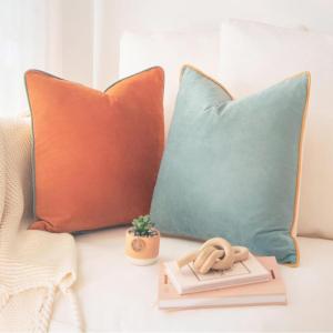imageMONDAY MOOSE Decorative Throw Pillow Covers Cushion Cases Set of 2 Soft Velvet Modern DoubleSided Designs Mix and Match for Home Decor Pillow Inserts Not Included 14x14 inch OrangeTealOrangeTeal