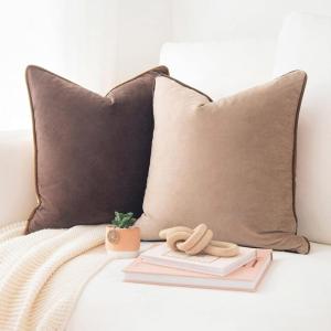 imageMONDAY MOOSE Decorative Throw Pillow Covers Cushion Cases Set of 2 Soft Velvet Modern DoubleSided Designs Mix and Match for Home Decor Pillow Inserts Not Included 14x14 inch OrangeTealBrownBeige