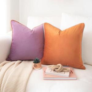 imageMONDAY MOOSE Decorative Throw Pillow Covers Cushion Cases Set of 2 Soft Velvet Modern DoubleSided Designs Mix and Match for Home Decor Pillow Inserts Not Included 14x14 inch OrangeTealPurpleTeal