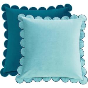 imageMONDAY MOOSE Decorative Throw Pillow Covers Cushion Cases Set of 2 Soft Velvet Scalloped Round Edge Designs Mix and Match for Home Decor Pillow Inserts Not Included BlueLight Blue 18x18 inchBlueLight Blue