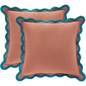 imageMONDAY MOOSE Decorative Throw Pillow Covers Cushion Cases Set of 2 Soft Velvet Scalloped Wavy Edge Designs Mix and Match for Home Decor Pillow Inserts Not Included BeigeBrown 18x18 inchTealPink
