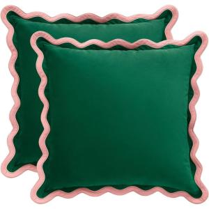 imageMONDAY MOOSE Decorative Throw Pillow Covers Cushion Cases Set of 2 Soft Velvet Scalloped Wavy Edge Designs Mix and Match for Home Decor Pillow Inserts Not Included BeigeBrown 18x18 inchPinkGreen