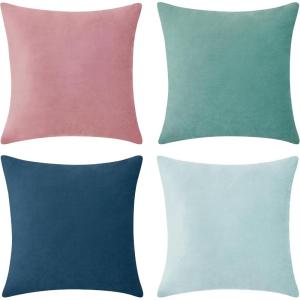 imageMONDAY MOOSE Decorative Throw Pillow Covers Cushion Cases Set of 4 Soft Velvet Modern Designs Mix and Match for Home Decor Pillow Inserts Not Included 18x18 inch GreenBluePinkBlue