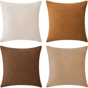 imageMONDAY MOOSE Decorative Throw Pillow Covers Cushion Cases Set of 4 Soft Velvet Modern Designs Mix and Match for Home Decor Pillow Inserts Not Included 18x18 inch GreenBlueBrownBeige