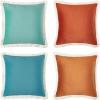 imageMONDAY MOOSE Decorative Throw Pillow Covers Set of 4 Soft Velvet Modern Fringe Tassel Designs Mix and Match for Home Decor Pillow Inserts Not Included 18x18 inch BeigeDusty PinkOrangeTeal Blue