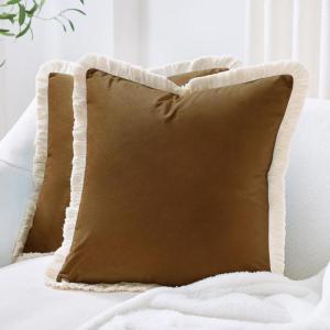 imageMONDAY MOOSE Decorative Throw Pillow Covers Cushion Cases Set of 2 Soft Velvet Modern Fringe Tassel Designs Mix and Match for Home Decor Pillow Inserts Not Included Orange 16x16 inchCaramel